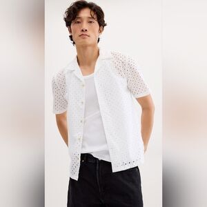 Lindbergh | White Eyelet Short Sleeve Shirt, Ptp 20"